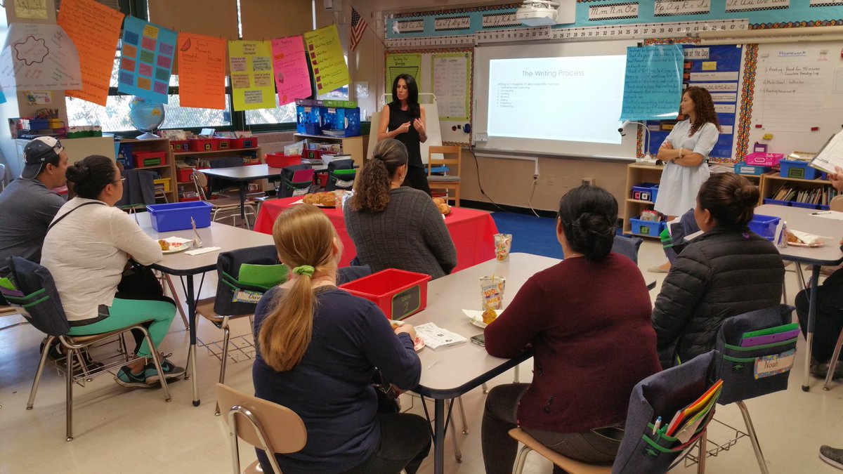 Parents learning to live a Writer's Life! Mrs. DiBenedetto and Mrs. Ovando host an enlightening bilingual parent workshop! #76q #76learns