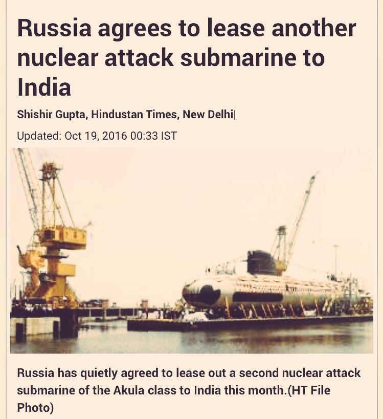 Hi  @htTweets, that's an Indian-built Scorpene conventional submarine in the photo, not a Russian Akula-class nuclear submarine.
