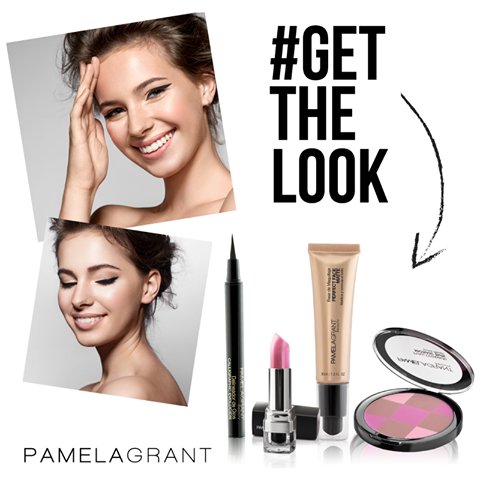 Delineador Calligraphic / Base Perfect Face Matte + Blush Mosaic Sun Color Pink Explotion /Labial Hydra Color 502