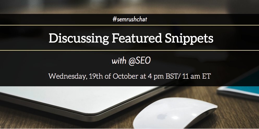 SEO : RT semrush: Join our #semrushchat to discuss Featured Snippets with SEO this Wednesd… x.com/SEO/status/788…)