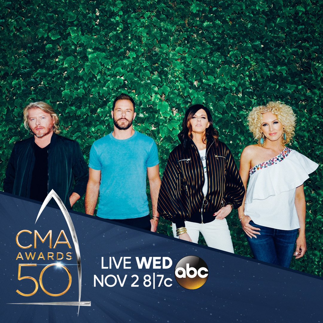 CountryMusic's tweet photo. Reigning Vocal Group of the Year @LittleBigTown will take the #CMAawards50 stage Wed, Nov. 2! https://t.co/fcceTGvDxy