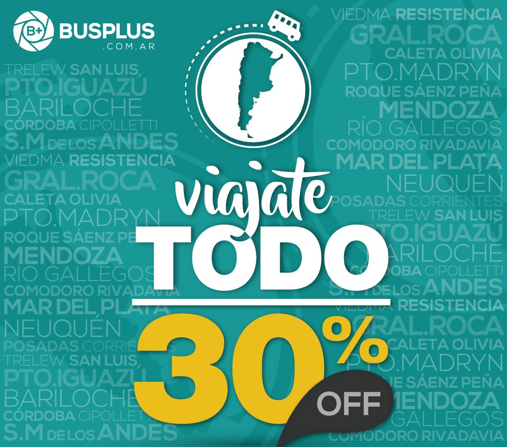 #BuenMartes para viajar
Aprovecha nuestro 30% OFF en busplus.com.ar/viajatetodo