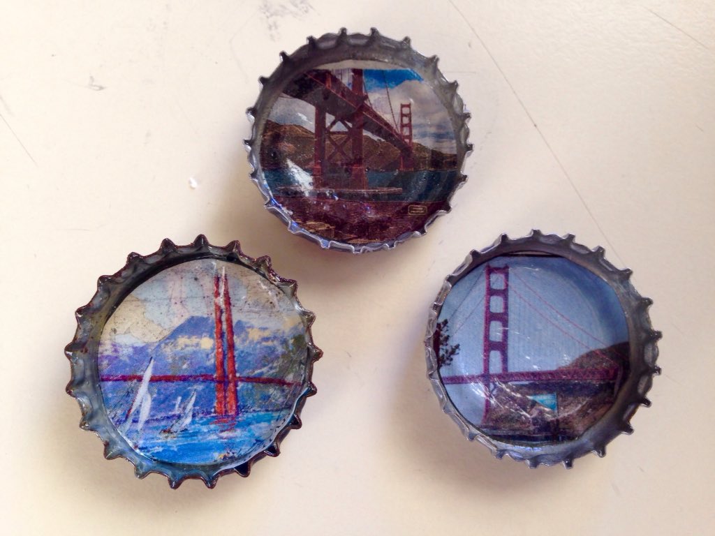 Been crafting again with bottle caps found on #coastalcleanup #upcycled #repurposed #savetheocean low left, art by <a href="/KerryHallamArt/">Kerry Hallam</a>