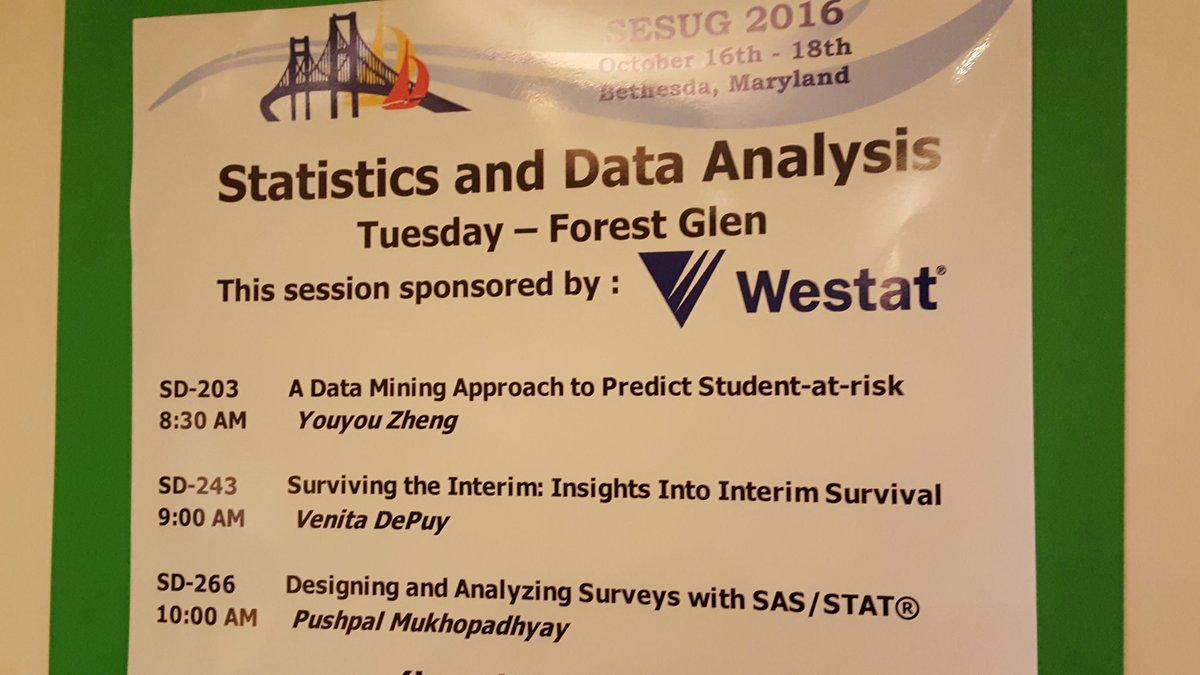 SEASUG_'s tweet photo. This session at #SESUG2016 was one of our best attended sessions.  Big thanks to session sponsor @westat ! https://t.co/dMzIsb04th