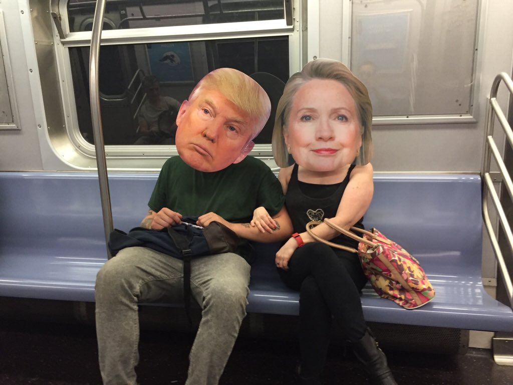 Givit's tweet photo. GOING LIVE AT 3:15PM (est) NOW!
Trump and Hillary are stuck in the Subway! Oops!
 #givit #givitmovement #TheTeenProject #LymeLight #ALS https://t.co/fgzJiwpmJw