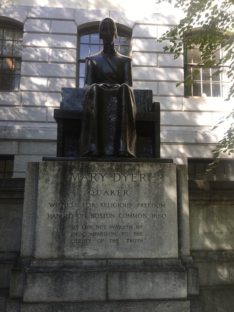 Mary Dyer hanged at Boston Common in 1660 because of her witness for religious freedom. Her cause is now our cause.