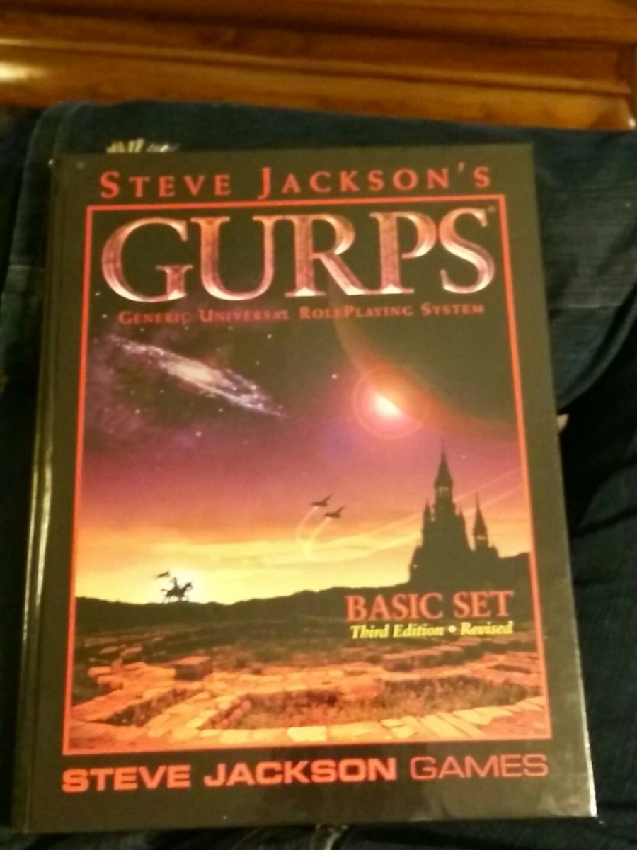 BaRPiGgame's tweet photo. Rummaging around, look what we #found. #GURPS, third edition @SJGames Maybe a little #BARPG roleplay is in order? #partygame #rpg https://t.co/et2Iv4pewq