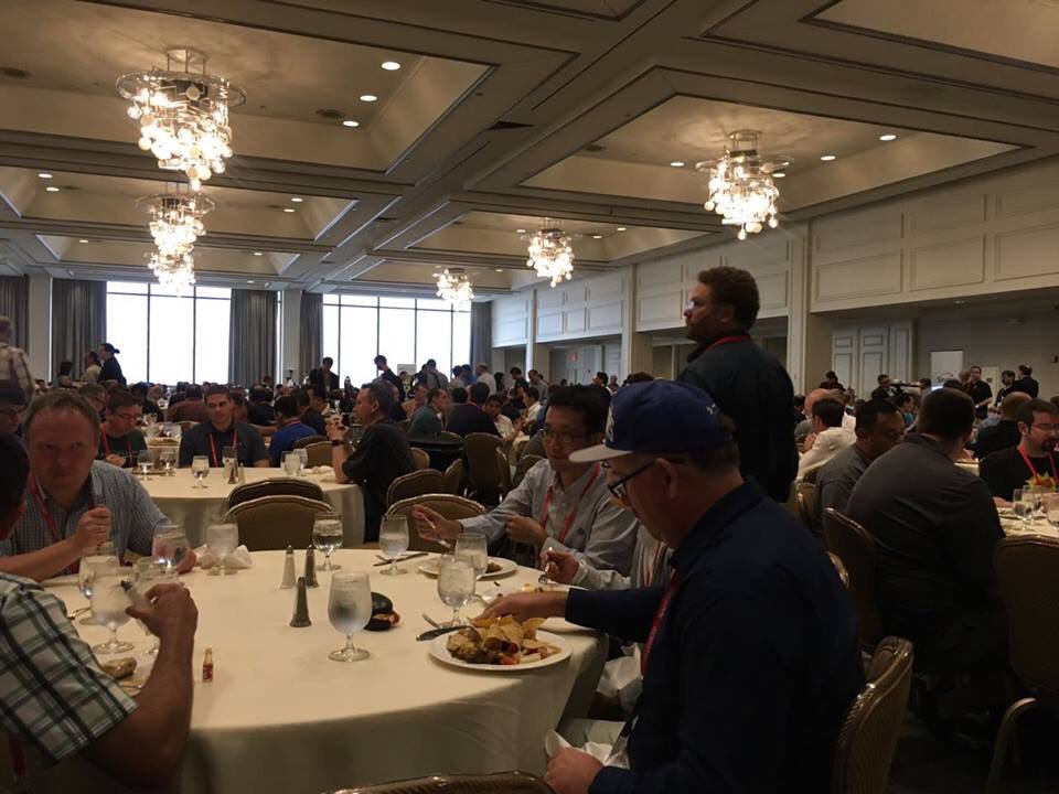 SAFNOG's tweet photo. The #Internet's #CoreEngineers at lunch. #Engineers have to eat too! #NANOG68 #InternetForums #ConnectingTheWorld #NOGS #Dallas #Texas https://t.co/qzHhURD9bj