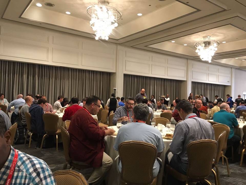 SAFNOG's tweet photo. The #Internet's #CoreEngineers at lunch. #Engineers have to eat too! #NANOG68 #InternetForums #ConnectingTheWorld #NOGS #Dallas #Texas https://t.co/qzHhURD9bj