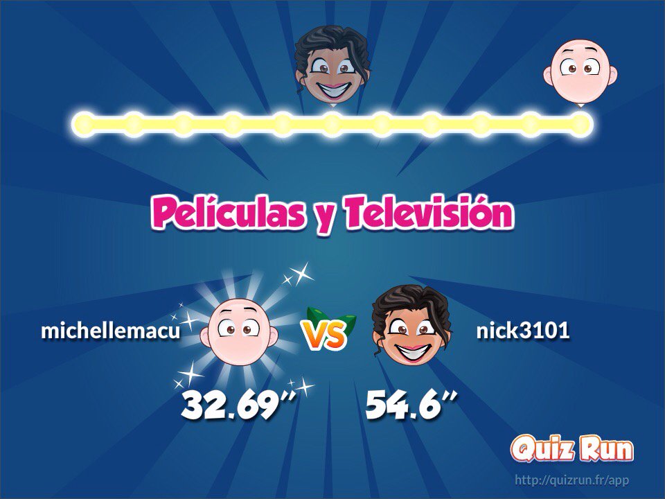 Derroté a Niicky Calderon en Quiz Run. Mi usuario es michellemacu quizrun.fr/rnS