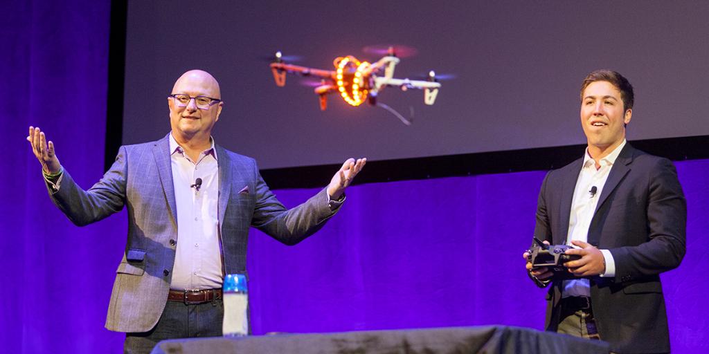HP's tweet photo. “Drones are about the power of community. You can pick up the platform and customize it" - HP CTO Shane Wall at #Under30Summit. #HPReinvent https://t.co/fOzY4OVjat
