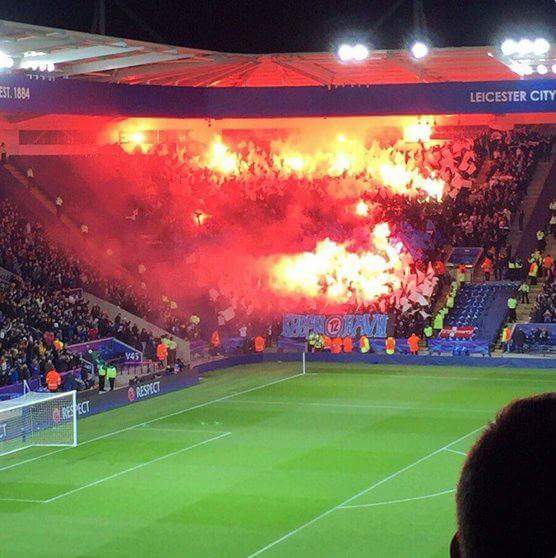 FootyFunz's tweet photo. Absolute Scenes from the Copenhagen fans at the King Power this evening... https://t.co/MZMmsGaMSK