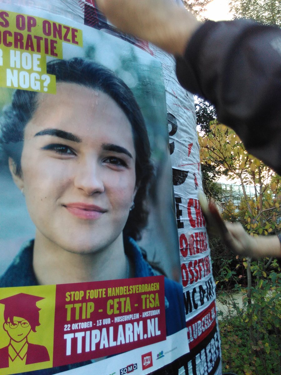 Soltrumbo's tweet photo. Today we started to decorate Amsterdam calling to the demonstration this Saturday to #StopCETA and #TTIP 
#TTIPAlarm 
#JeSuisWallon https://t.co/41RrwnDrbh