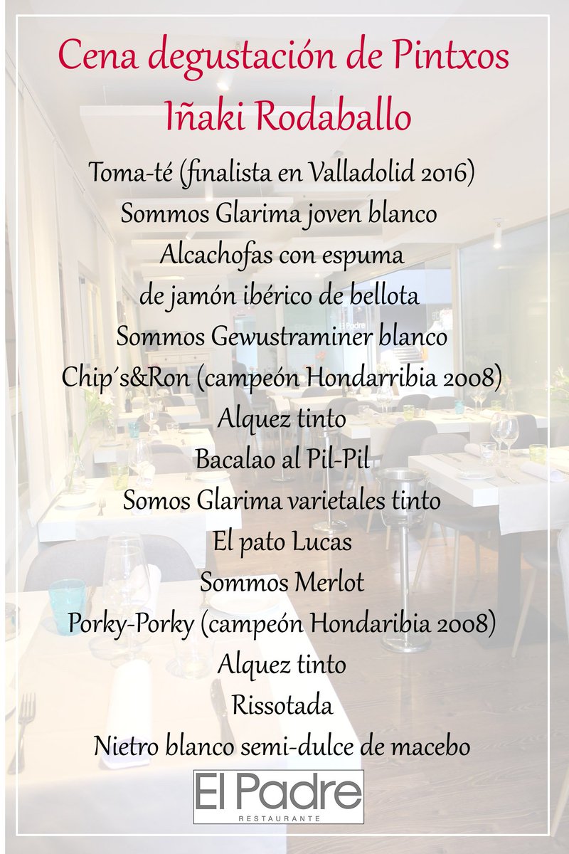 🔶 Cena degustación de #Pintxos Iñaki Rodaballo 🔶 Este sábado en El Padre (Serrano, 45) nos espera una gran noche. ¡Haz tu reserva!
