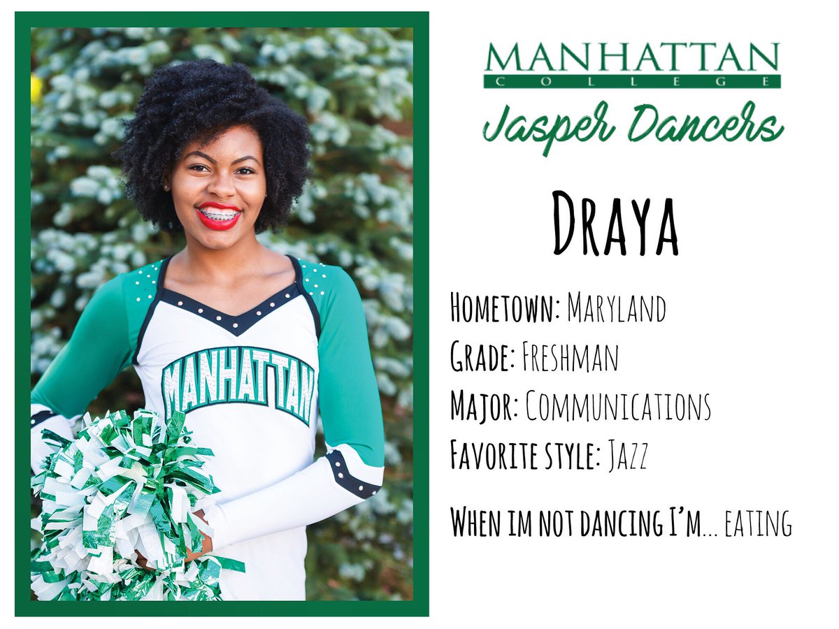 MCJasperDancers's tweet photo. Up next is freshman, Draya!!! 💚🌟 @_drayaaaa #JD2k16 #TeamTuesday @ManhattanEdu https://t.co/89QkS5JVMc