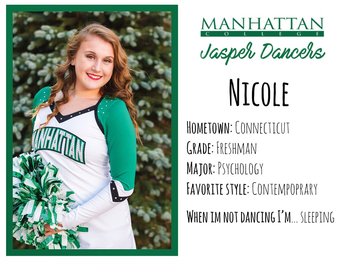 MCJasperDancers's tweet photo. Our final JD to introduce for today is freshman, Nicole!!! 💚🌟 @nicolesansone16 #JD2k16 #TeamTuesday @ManhattanEdu https://t.co/tUMcHrPWiQ