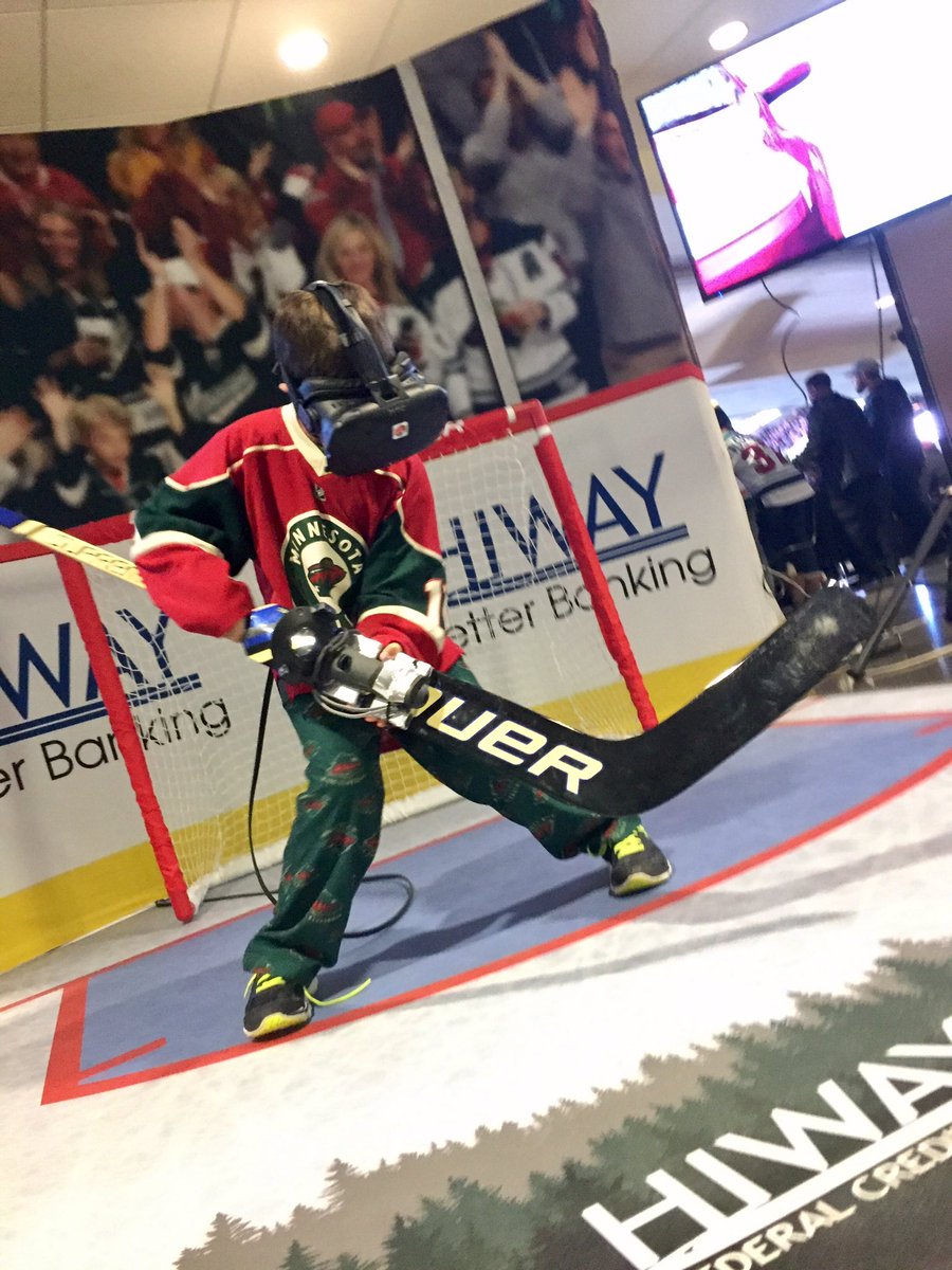 visualisgood's tweet photo. This is the best shot so far of a @mnwild super fan crushing it in @HiwayFCU Hockey VR! Great work @livingtech @drobdesign @htcvive 🚀 https://t.co/F5vuawKbB0
