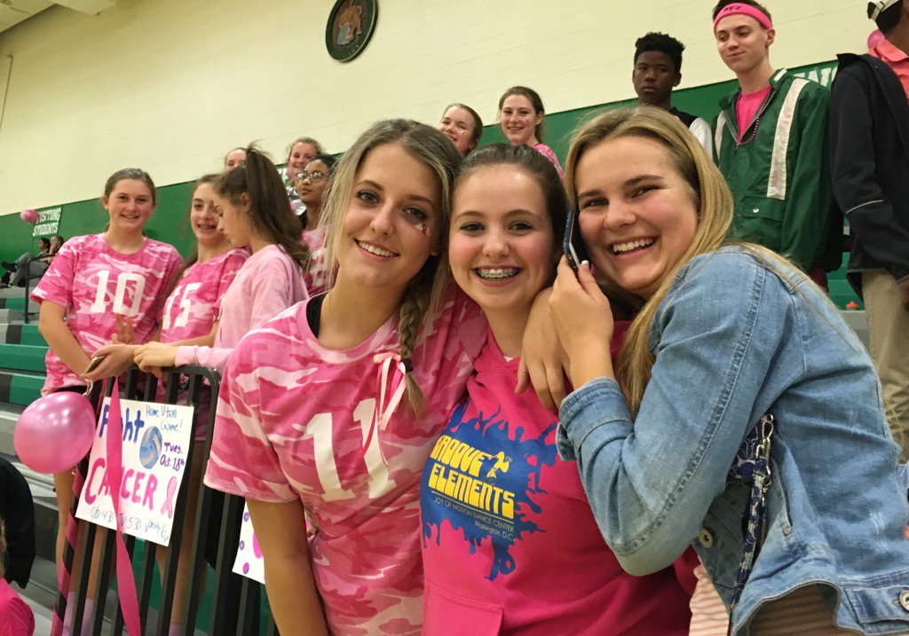 Joining forces in pink for Breast Cancer Awareness Volleyball game!  Money raised to benefit Hope Cancer Center.