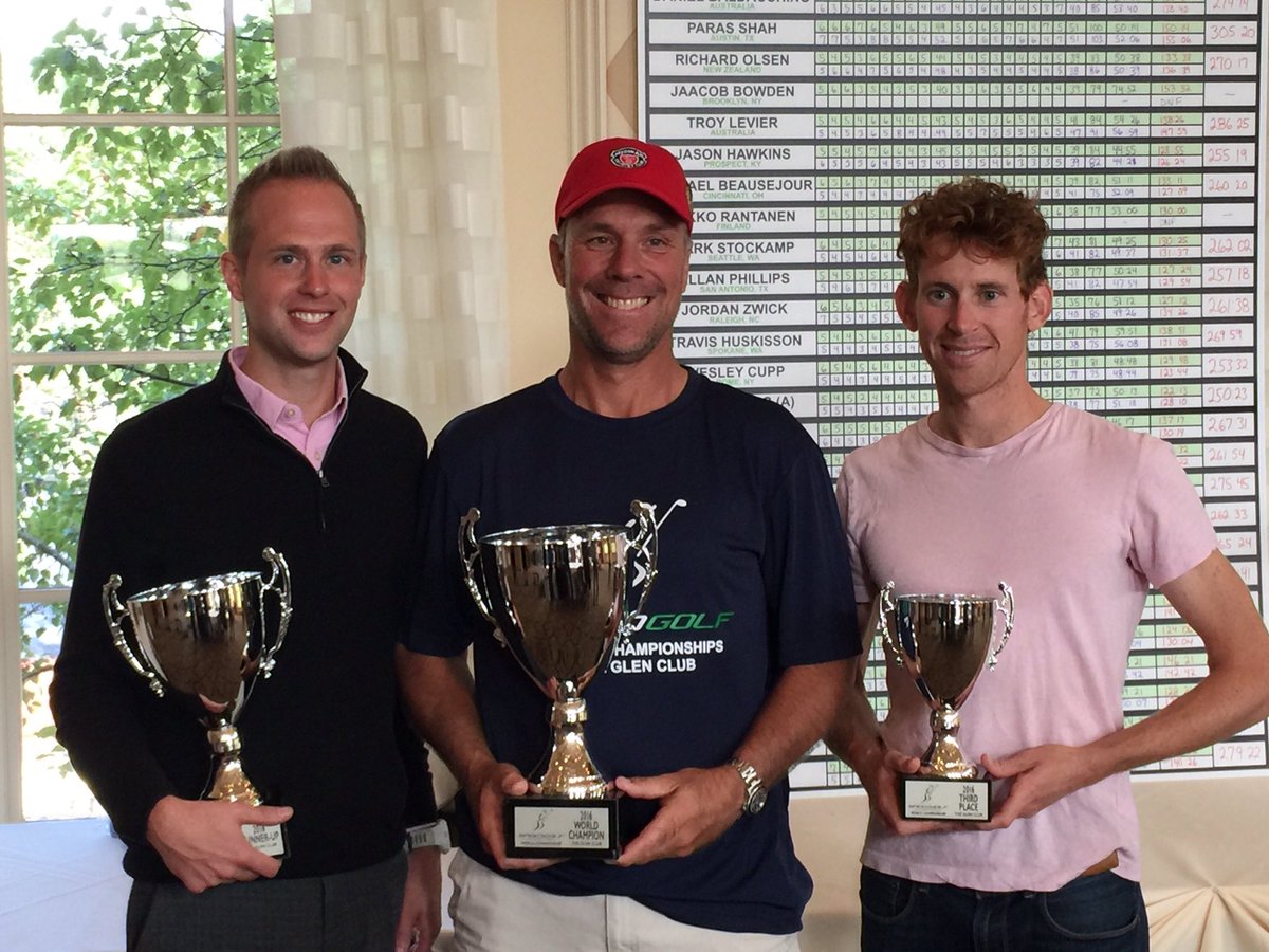 Top 3 at #Speedgolf #WorldChampionships 2016: 2nd <a href="/TheRealWesCupp/">Wesley Cupp</a> (left), winner Jamie Young &amp; 3rd <a href="/Mack_McLain/">Mack McLain</a> Congrats💪 <a href="/Speedgolf1/">Speedgolf Intl</a> #golf