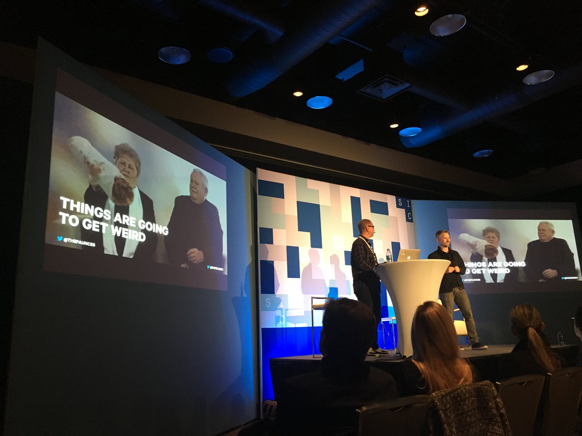 evanwest's tweet photo. Don’t be afraid by the weirdness, embrace it. @thefaunces &amp; @DaveCurry on virtual, augmented, &amp; mixed reality. #SIC16 https://t.co/9TQWizDdGp