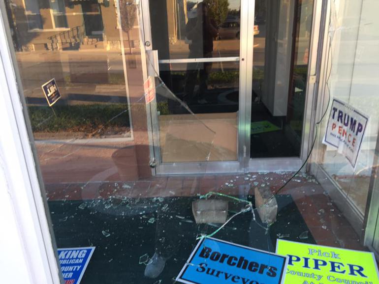 Clinton thugs vandalize Indiana Delaware County GOP office