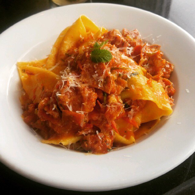 Today’s Tuesday. Pasta Special? Yup. Tonight we have a papperdelle pasta with pork ragu, mint and Parmesan.