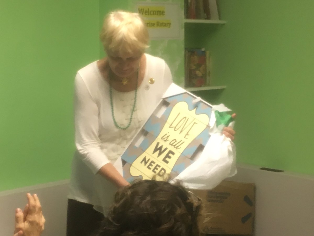RotarySunriseVI's tweet photo. Rotary Sunrise Treasurer Jeni Smith receives a a special gift of appreciation from the Adolescent center. https://t.co/GnZOlJVrR5