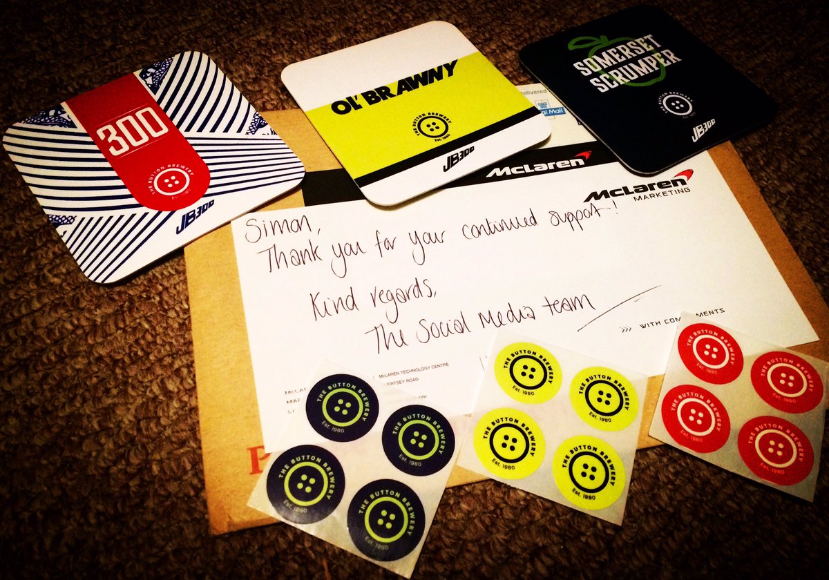 SimonGBrooks's tweet photo. Wow, thank you so much @McLarenF1 for my @JensonButton #JB300 beermats! Received on the 7th anniversary JB was crowned WDC! #PerfectTiming👏🏻 https://t.co/7kgwVDiyVA