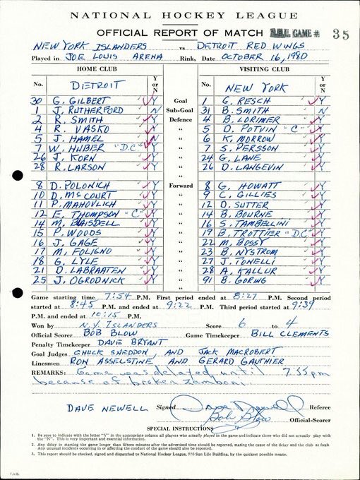 DetroitRedWings's tweet photo. @ZetterGoal it was the Islanders! Here's the roster sheet from the 1st home opener at The Joe. (Via: @PR_NHL)
@MichiganFirstCU #DRWTrivia https://t.co/O8gWlRDqaH