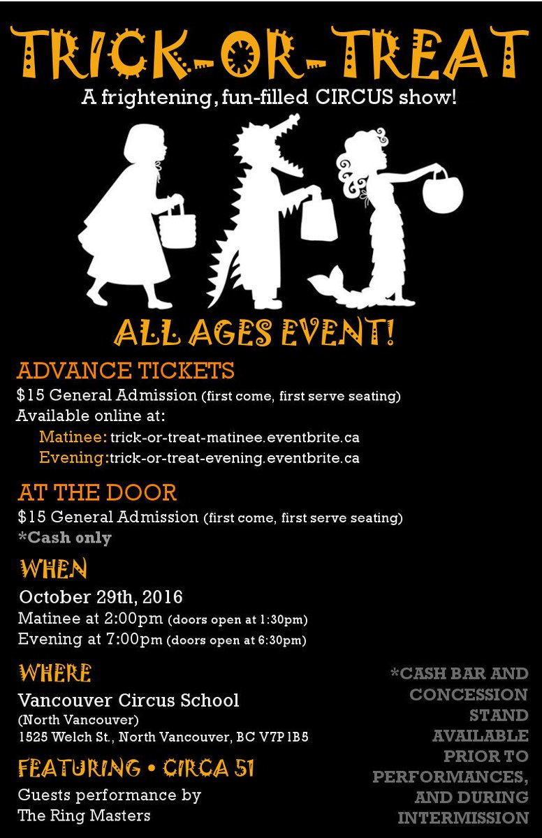 VanCircusSchool's tweet photo. Have you got your tickets yet!? Mark you calendars for our Circa 51 Halloween Show Saturday, October 29th #VCScommunity #Halloween https://t.co/SHsY3FaUjL