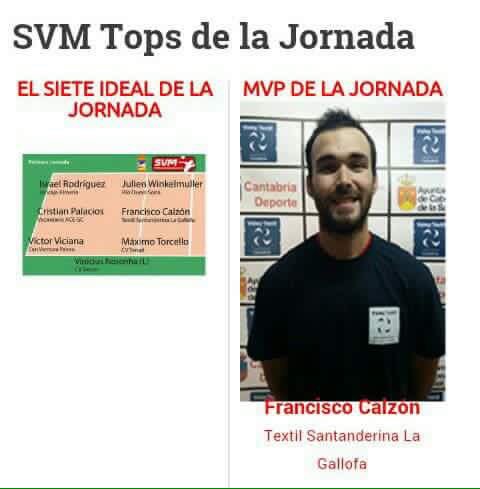 Enhorabuena <a href="/francaal/">Fran Calzón Algaba</a> del <a href="/VoleyTextil/">Voley Textil</a> elegido MVP de la primera jornada superliga Voleibol @EstherMerino_PP