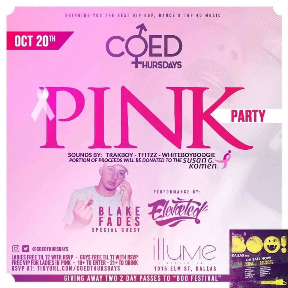 bwolfe430's tweet photo. Don't miss out on our @coedthursdays Pink party Thursday night October 20th at Illumina nightclub. Send me names to be on the list 😆 https://t.co/X6pIzz540n
