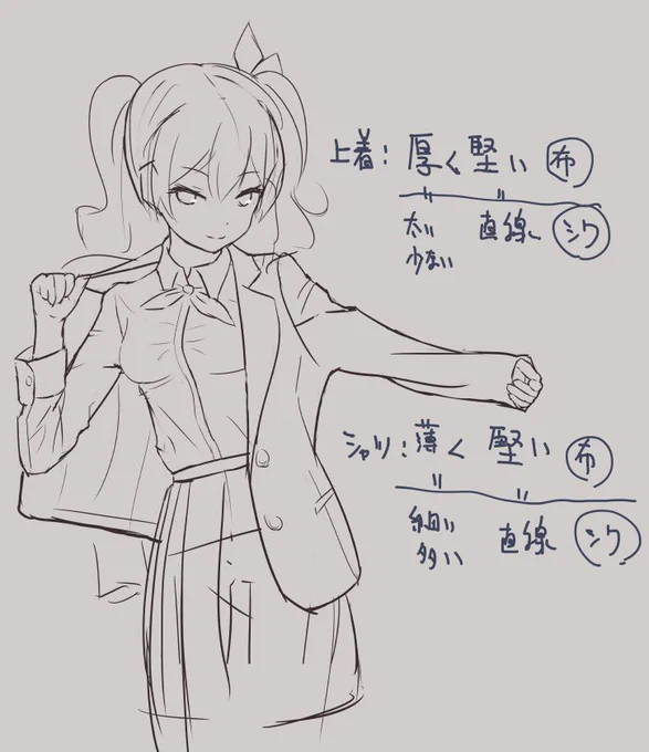 鹿島で服の皺の練習
勉強してて思ったのは、制服とか服飾に対してフェチズムのある人は普段から「あぁ^～たまらねえぜ^～」とか言いながら舐めるように見ているだろうから、こういうことって学習という意識なくインプットされてくんだろうなって。好奇心ってね。 