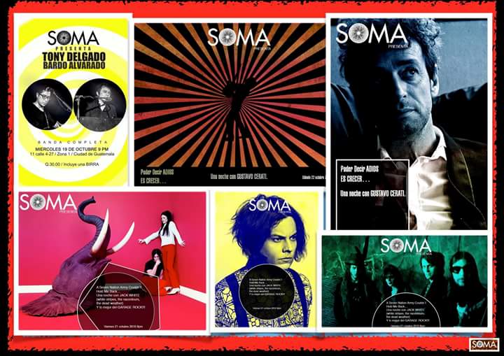 SOMAbar_gt's tweet photo. La semana musical de #Soma miércoles #Bardo y #TonyDelgado, viernes #Jackwhite y sábado #Cerati #Rockgt #Musicagt #Guatemala #Toquesgt https://t.co/hH23eWd3Fc