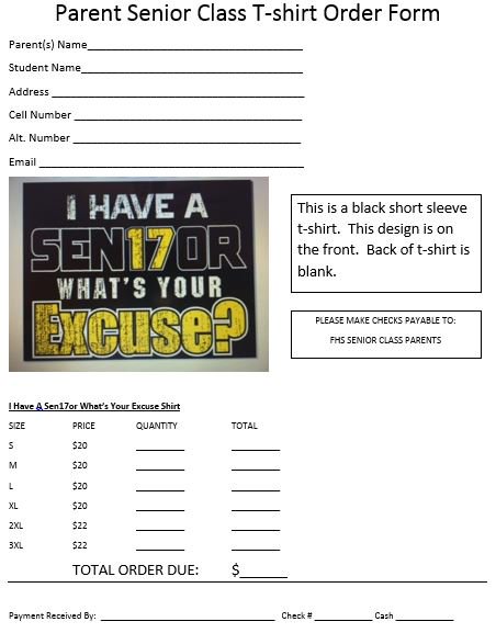 ForneyClass2017's tweet photo. Senior Parents T-shirt. Orders due by Friday, October 18th. Submit form and payment in the FHS office. https://t.co/JgNoc0fob5