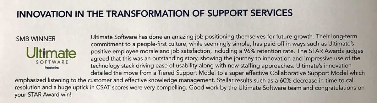 Darren_Litwin's tweet photo. Congrats to @UltimateHCM and our Customer Success Team for receiving a #TSIA Star Award at the TSW conference today!  #PeopleFirst. https://t.co/x6yui9VuoR