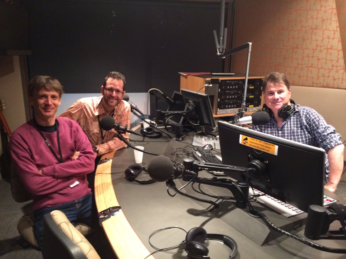 ArtsonRN's tweet photo. Bastion Trost @GobSquad in the studio with @CathcartMichael and Geoff Pinfield to talk about War and Peace @MelbourneFest https://t.co/UHGMbmE8Zx