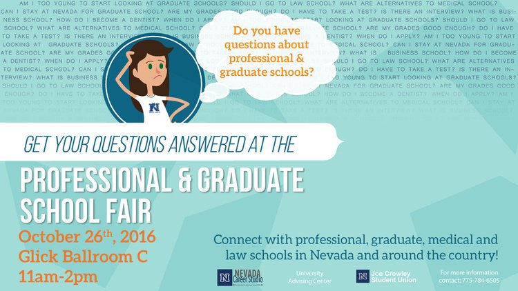 Don't forget, the Professional and Graduate School Fair is TODAY from 11-2PM in the <a href="/JoeCrowleyUnion/">The Joe</a>!