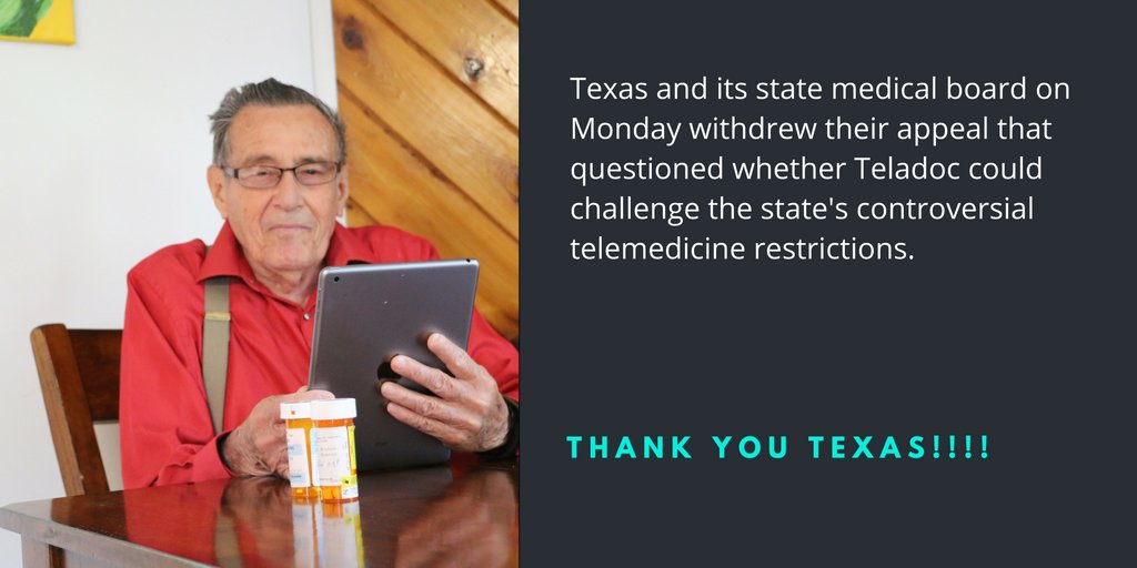 @Teladoc #Texasmedicalboard Thank you 4 settling your differences and allowing access to care to prevail and expand #telemedicine @eteichert