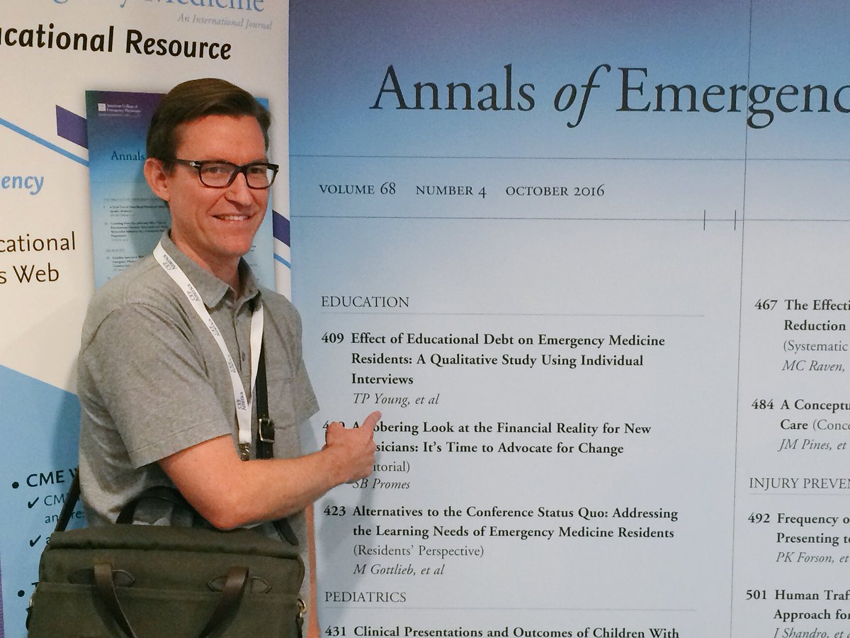 LomaLindaEM's tweet photo. @avidpem found his article at #ACEP16 @AnnalsofEM booth. #sobig #goodjob #debtstudy #EMeducation #medschoooldebt https://t.co/9dfSyp7Bkv