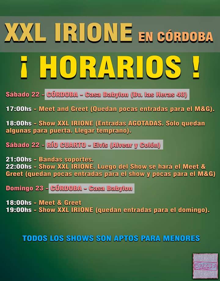 BarrioProduce's tweet photo. ⚠ Atención! Horarios de los shows de Xxl Irione En Córdoba y Xxl Irione en Rio Cuarto (Cordoba).

::: Toda la info aquí ::: https://t.co/7BTcNXl386