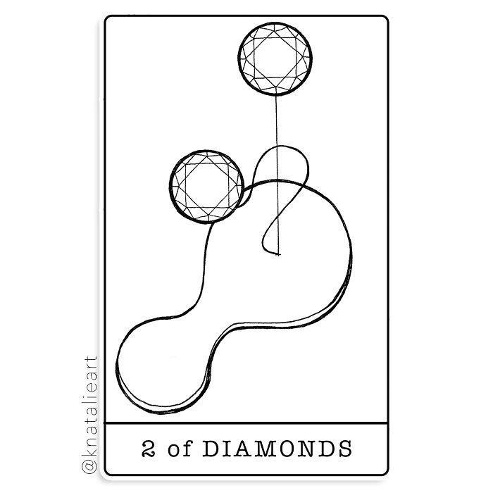 knatalieart's tweet photo. 💎💎 #tarot #2ofdiamonds #illustration #drawing #blackandwhite #inktober https://t.co/HRbGGWXGpT