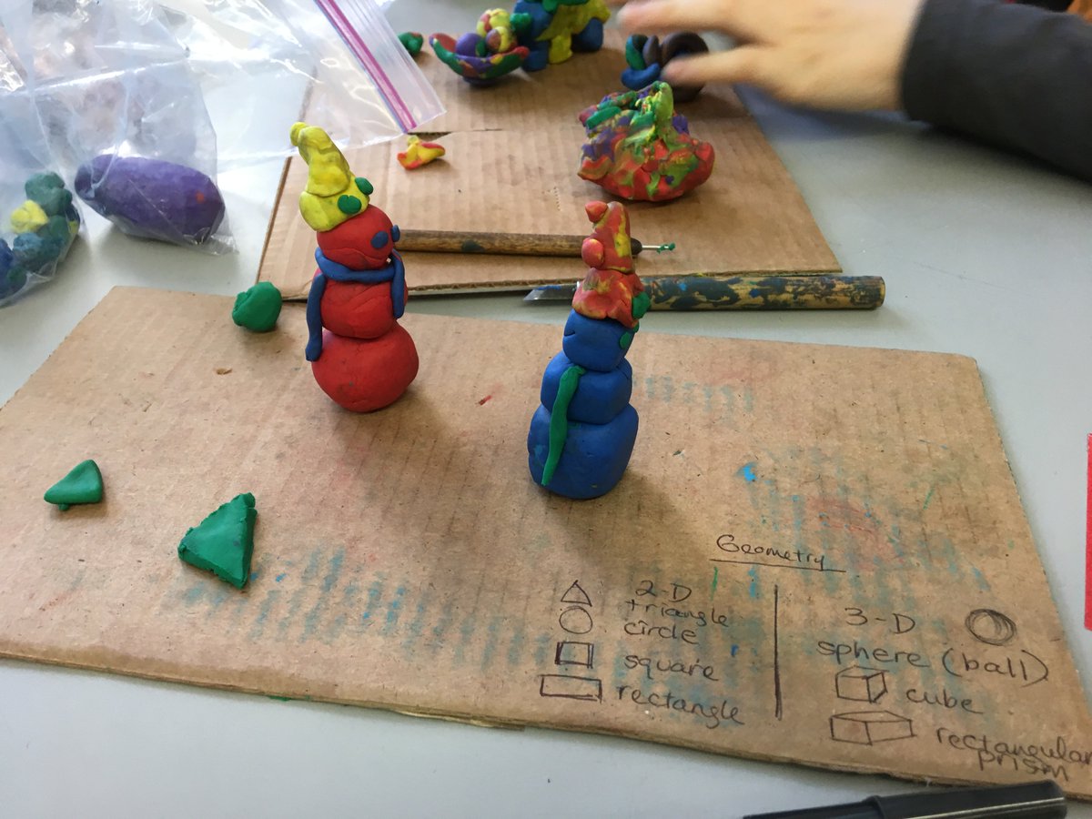 CorinthiaSMS's tweet photo. #MathInProjectTime clay ball=spheres, rolled=cylinders, pressed=cubes/rectangular prisms --> 3-D vs 2-D -->: "Now what about triangles?" https://t.co/yUvQ4u3MxU
