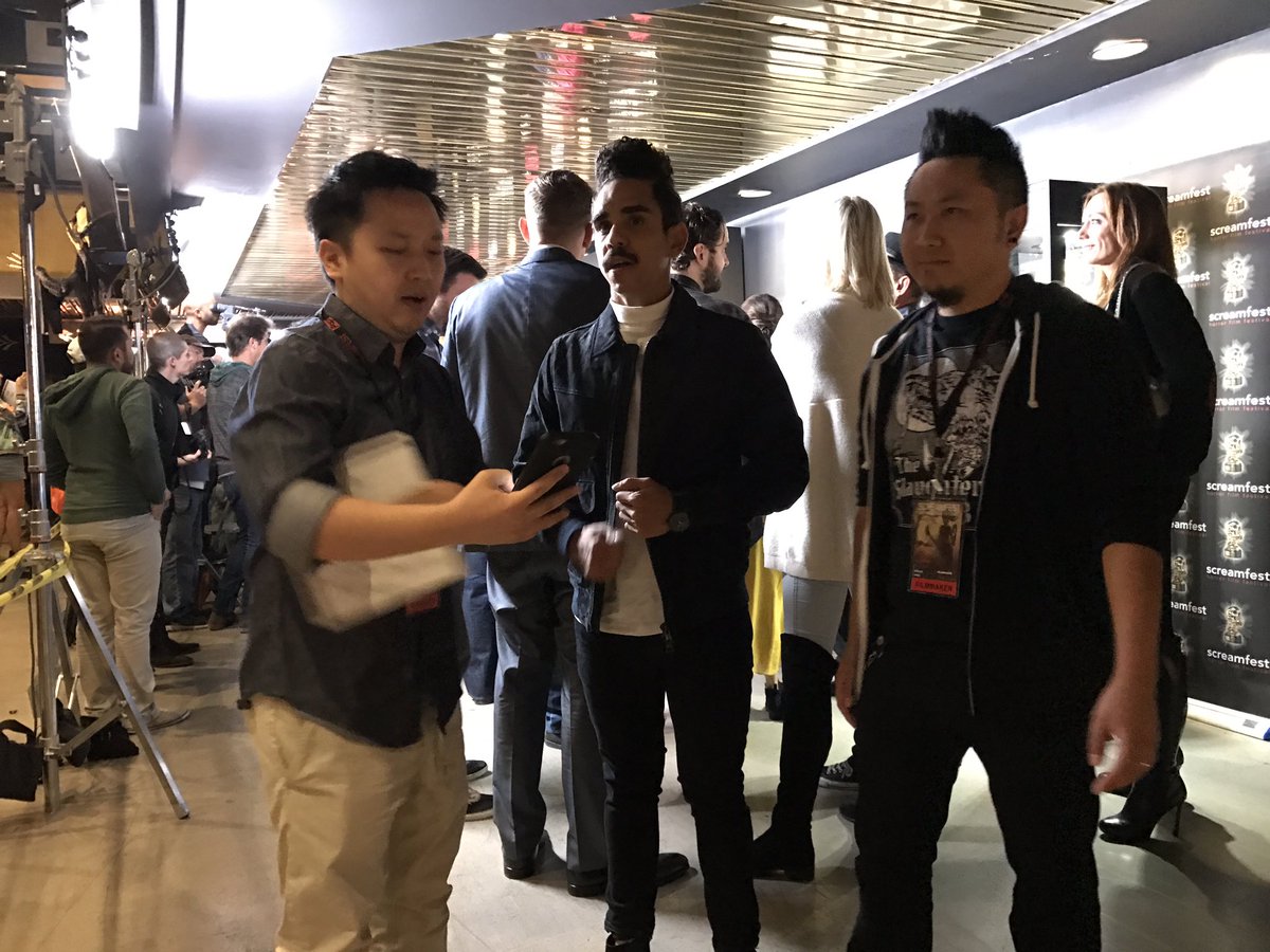 GetConduitNow's tweet photo. Abel and Burlee Vang with Ray Santiago at the premiere of Ray's movie Trash Fire. #screamfest2016 @GetBedeviled https://t.co/qSZ4PskitF