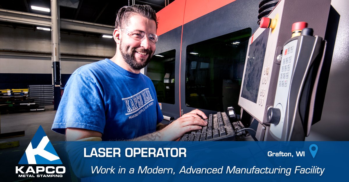 kapcometal's tweet photo. #Job -- LASER OPERATOR --
Text LASER to 555888
Be appreciated at work. Join the Kapco Team.
#LaserOperator #Jobs #Grafton #Milwaukee #Mfg https://t.co/3bqAprQwR6