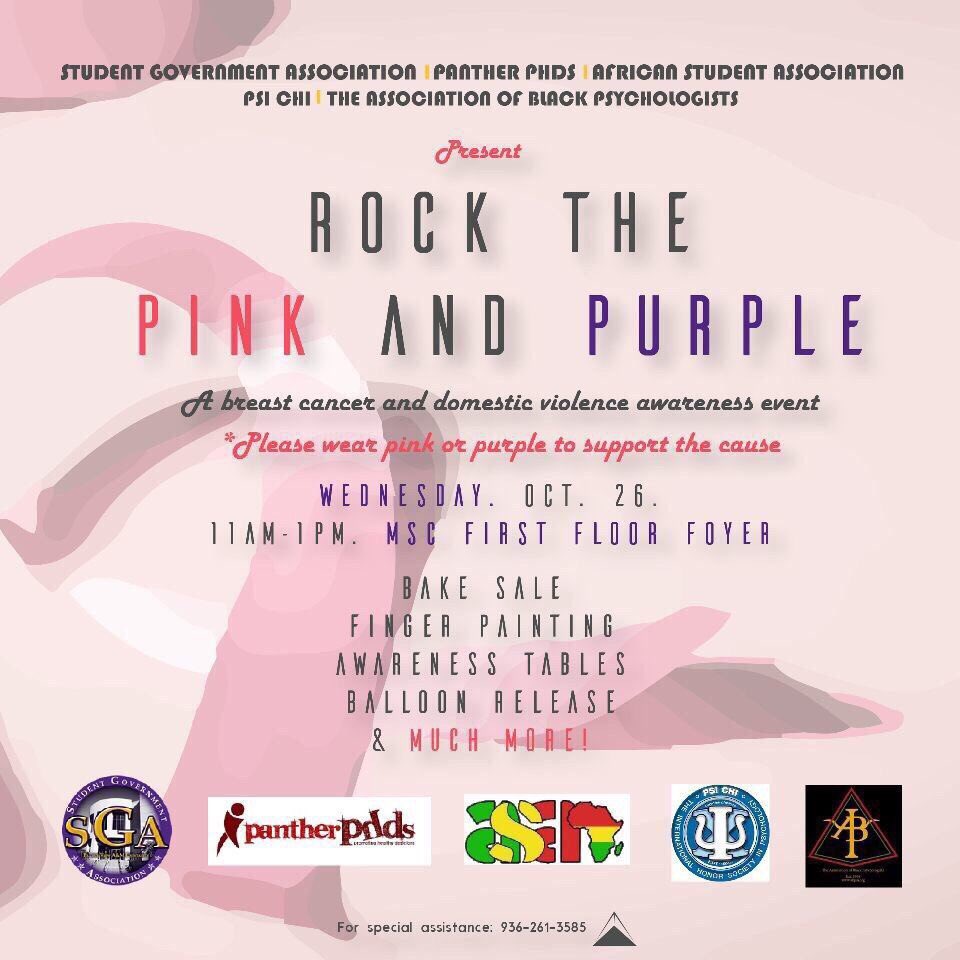 Marisweeet_'s tweet photo. Come join your favorite orgs as we bring awareness to breast cancer&domestic violence! #ImportantInfo #FunStations #RockThePink&Purple💕💜 https://t.co/LMd2s2v2ez
