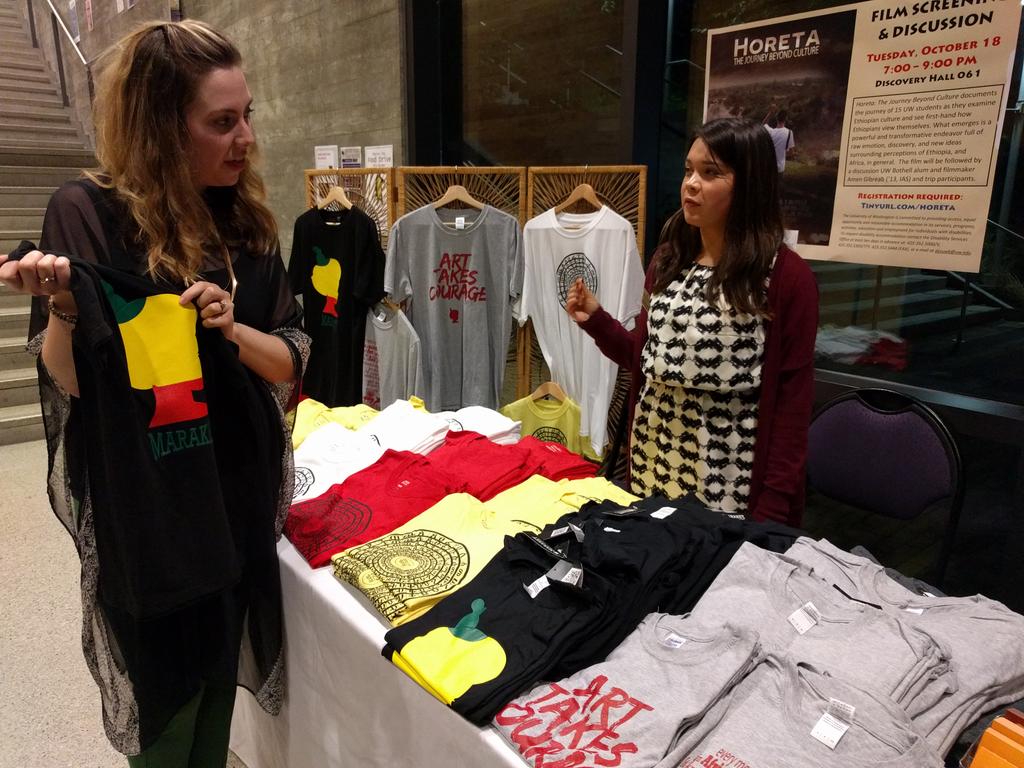 stonedrew's tweet photo. Awesome @marakey_tshirts for @Horetafilm available at the front foyer at Discovery Hall @UWBothell. https://t.co/uqT8LxoG9D