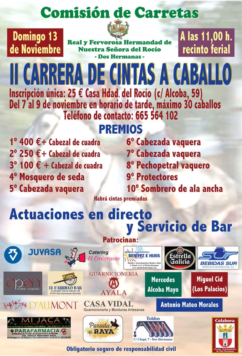 HdadRocioDosHna's tweet photo. Domingo 13 de noviembre, a las 11:00 horas en el Recinto Ferial , “II Carreras de Cintas a Caballo". https://t.co/jcLJWRUaFL