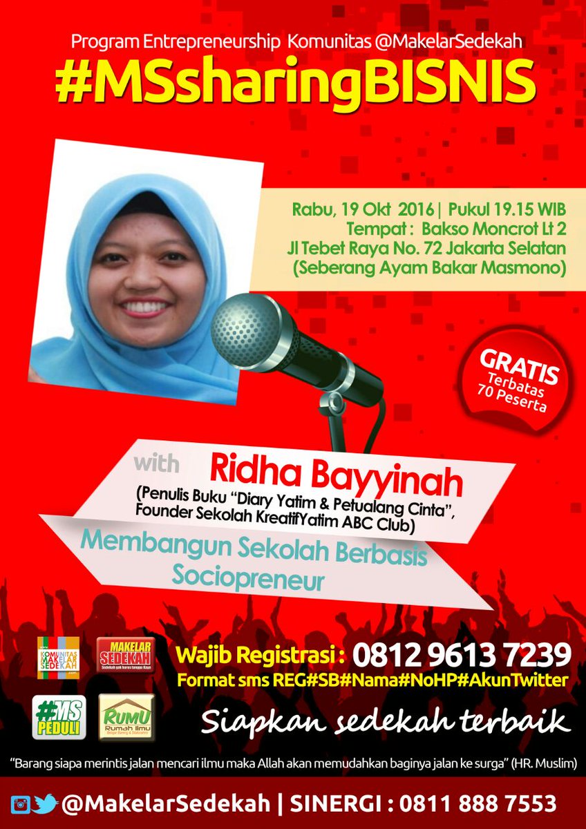MALAM INI...

Dateng Yuuk...  Program Komunitas <a href="/MakelarSedekah/">@MakelarSedekah</a> dan terbuka untuk umum.