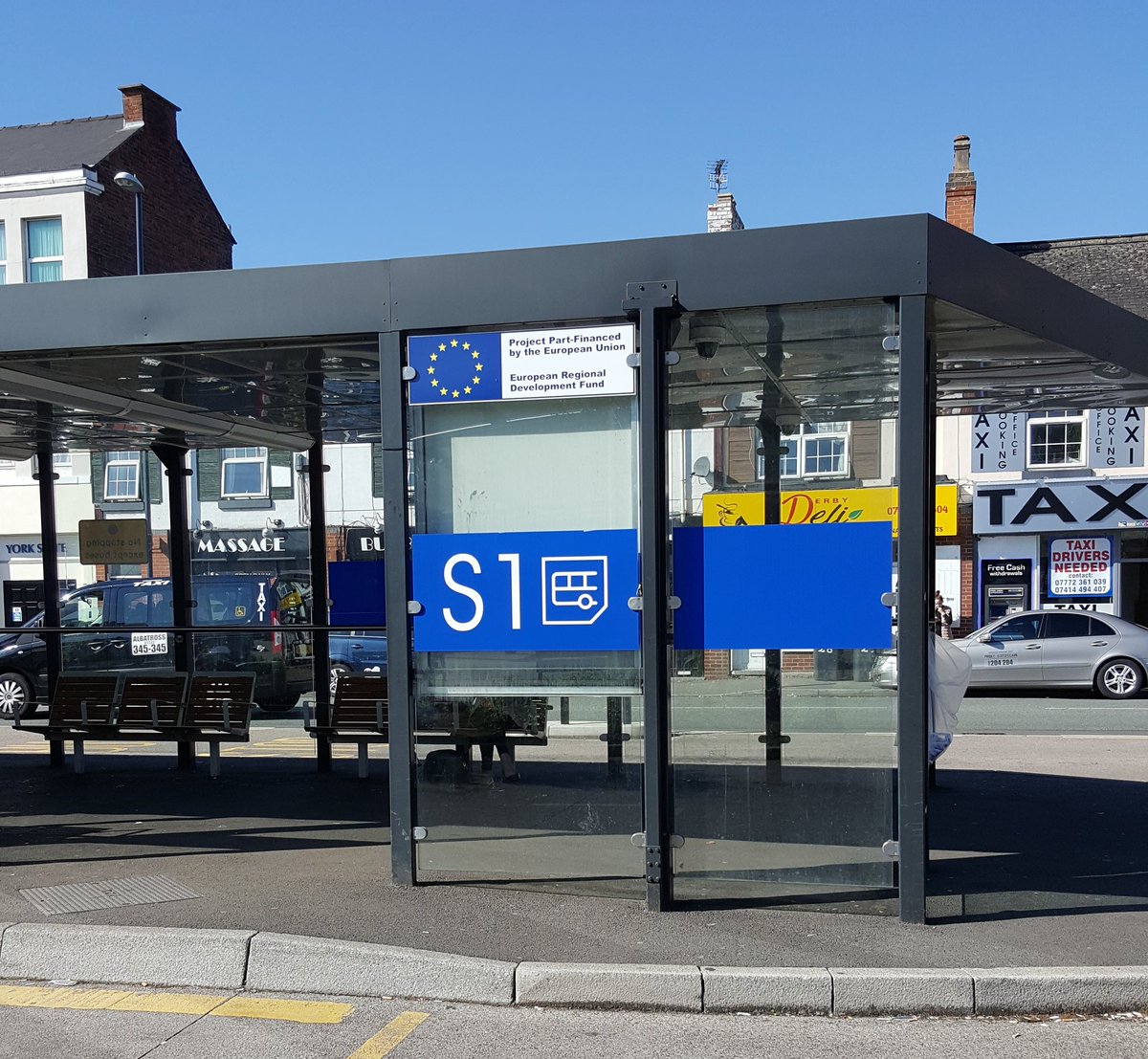 #Bus #stop in front of #Derby #train #station part funded by #ERDF #EUINUK @RegioUK_Ireland @EUlondonrep